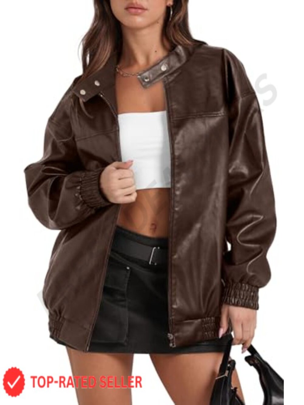 Oversized Faux Leather Jacket Women Motorcycle Bomber Coat Fall Winter
